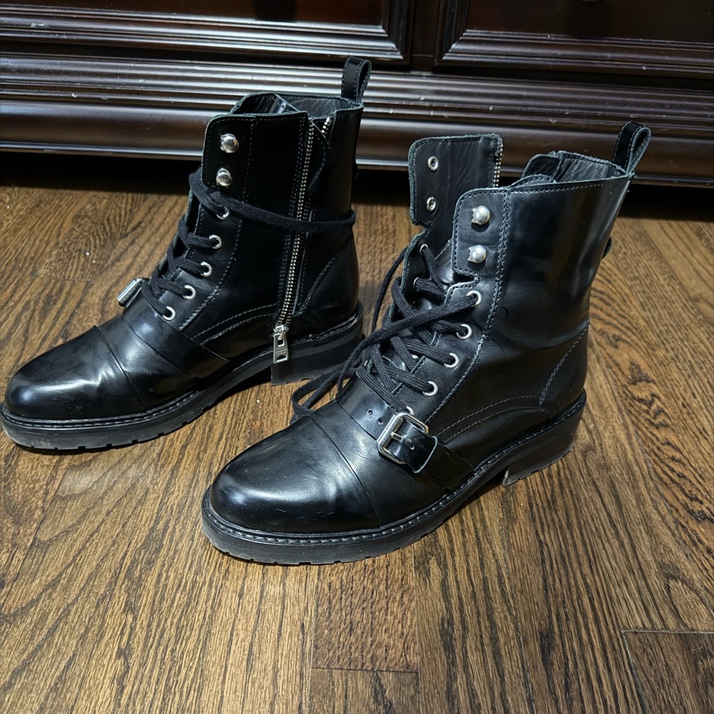 All Saints Black Leather Combat Boots